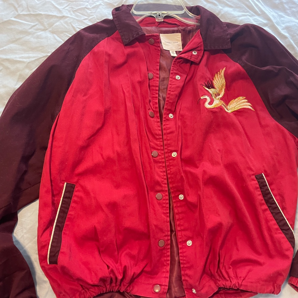 Silence + Noise Red and Maroon Jacket , trending red bomber jacket